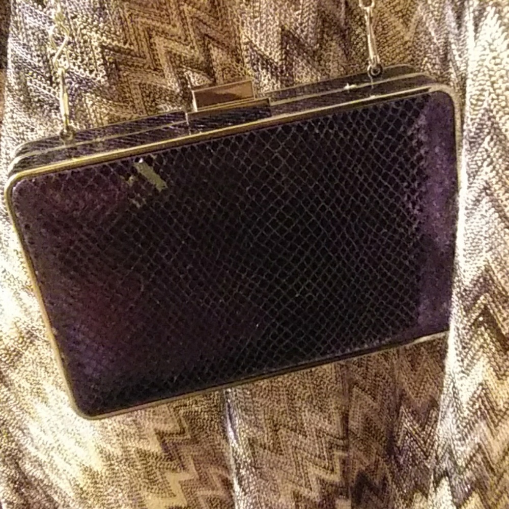 Michael Kors blue metallic reptile clutch